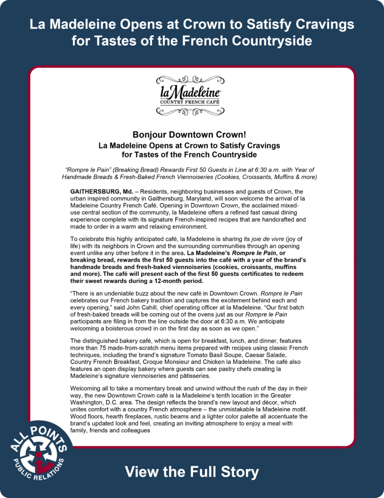 All Points PR: La Madeleine Case Study - Integrated PR Approach