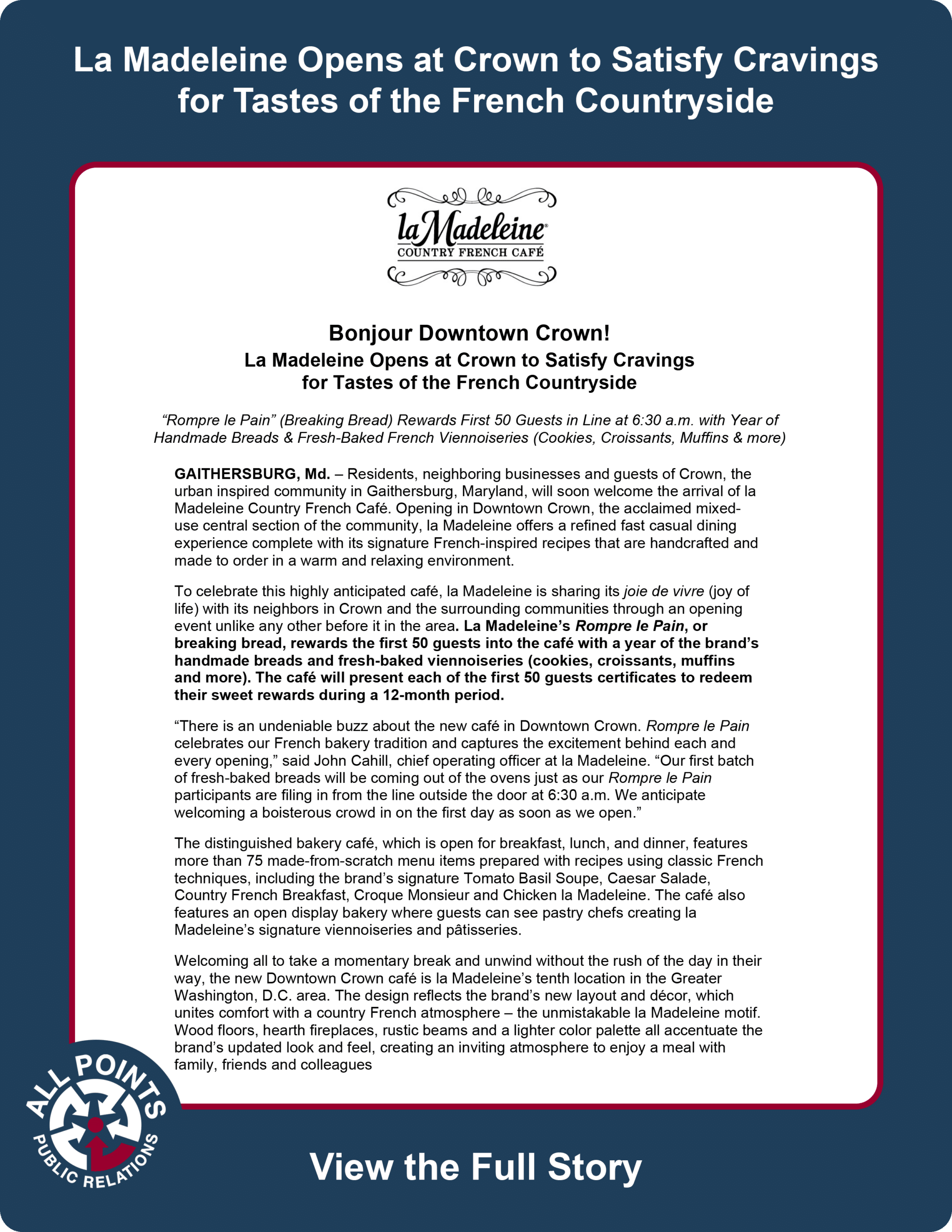 All Points PR: La Madeleine Case Study - Integrated PR Approach