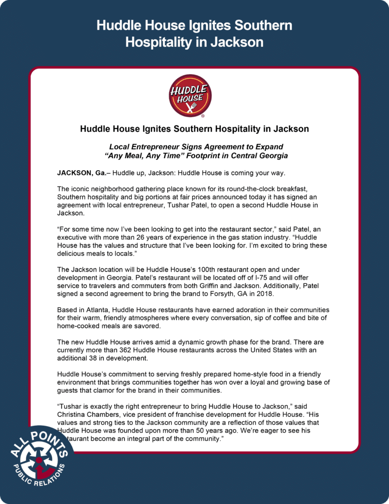 All Points PR: Huddle House Case Study - Integrated PR Approach