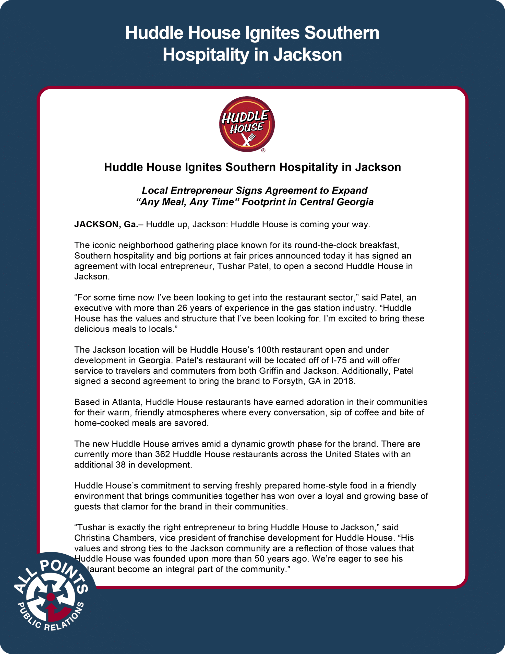 All Points PR: Huddle House Case Study - Integrated PR Approach